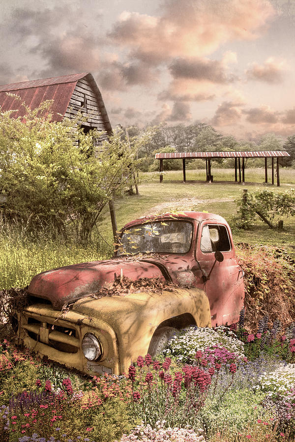 Rusty Truck in the Farmhouse Garden Photograph by Debra and Dave Vanderlaan