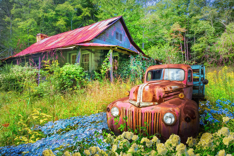 Rusty Truck in the Wildflower Meadow Photograph by Debra and Dave Vanderlaan