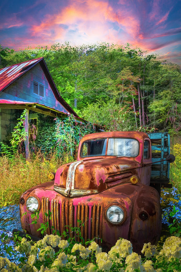 Rusty Truck in the Wildflower Meadow II Photograph by Debra and Dave Vanderlaan