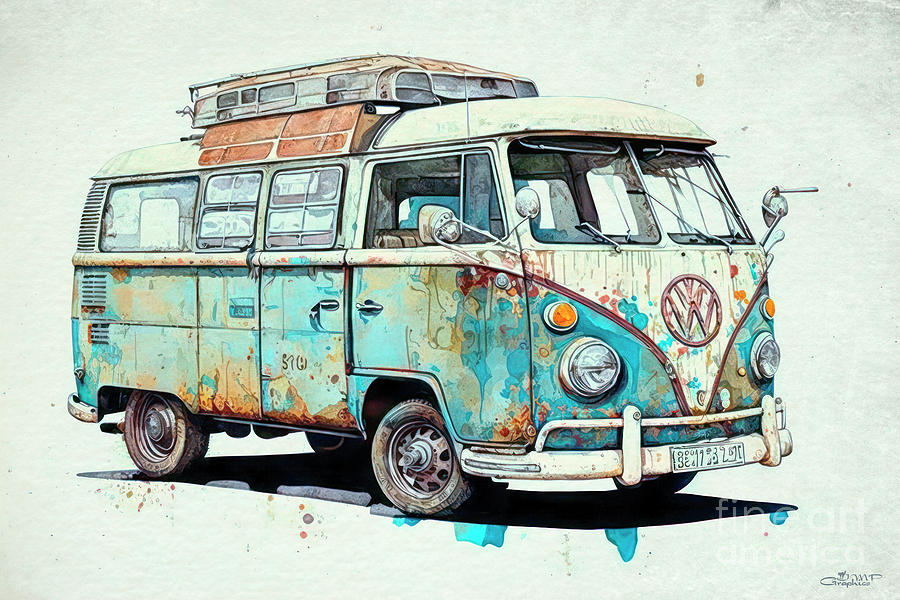 Rusty VW Bus Digital Art by Jutta Maria Pusl