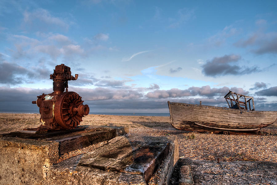 Rusty Winch And Abandoned Boat At Dungeness Photograph by Gill Billington