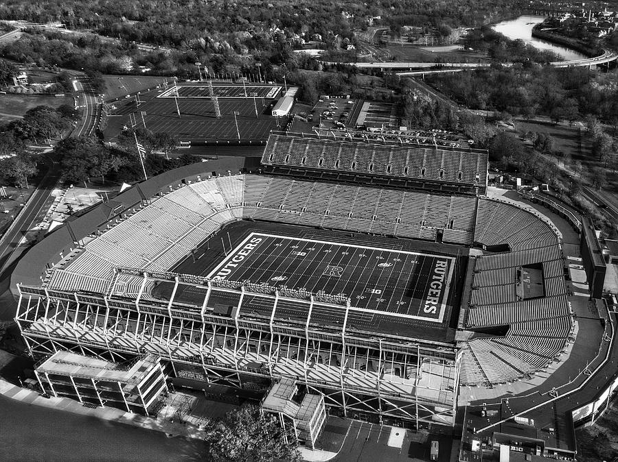 Rutgers University Photograph - Rutgers Football Stadium NJ BW by Susan Candelario