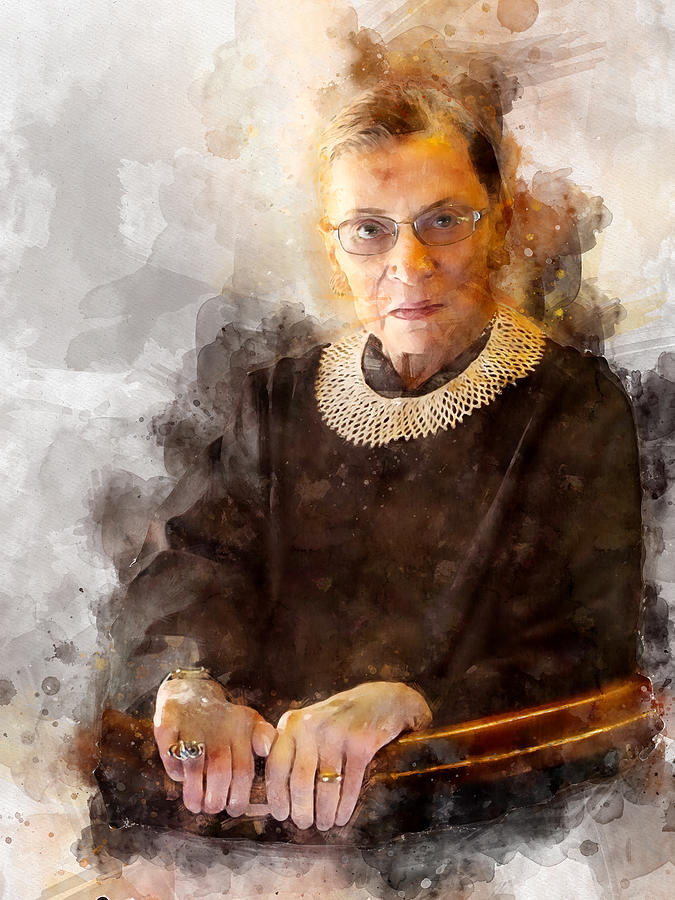 Portrait Painting - Ruth Bader Ginsburg with Judge Robe Portrait Watercolor  by SP JE Art