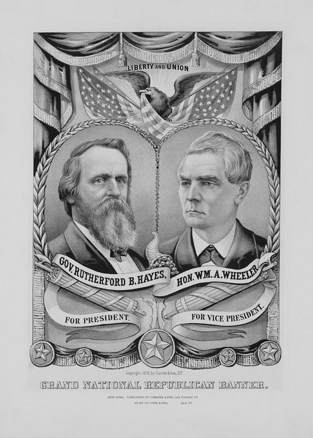 Rutherford Hayes and William Wheeler - Grand National Republican Banner 1876 Drawing by War Is Hell Store