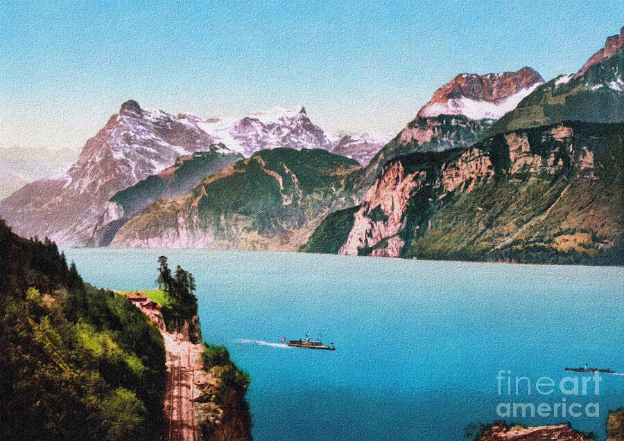 Rutli and Uri Rotstock, Lake Lucerne, Uri, Switzerland. Digital Art by ...