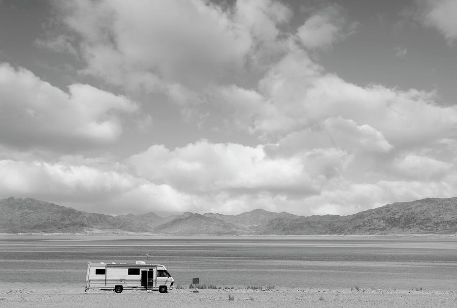 RV at Lake Mead Nevada BW Photograph by Bob Pardue