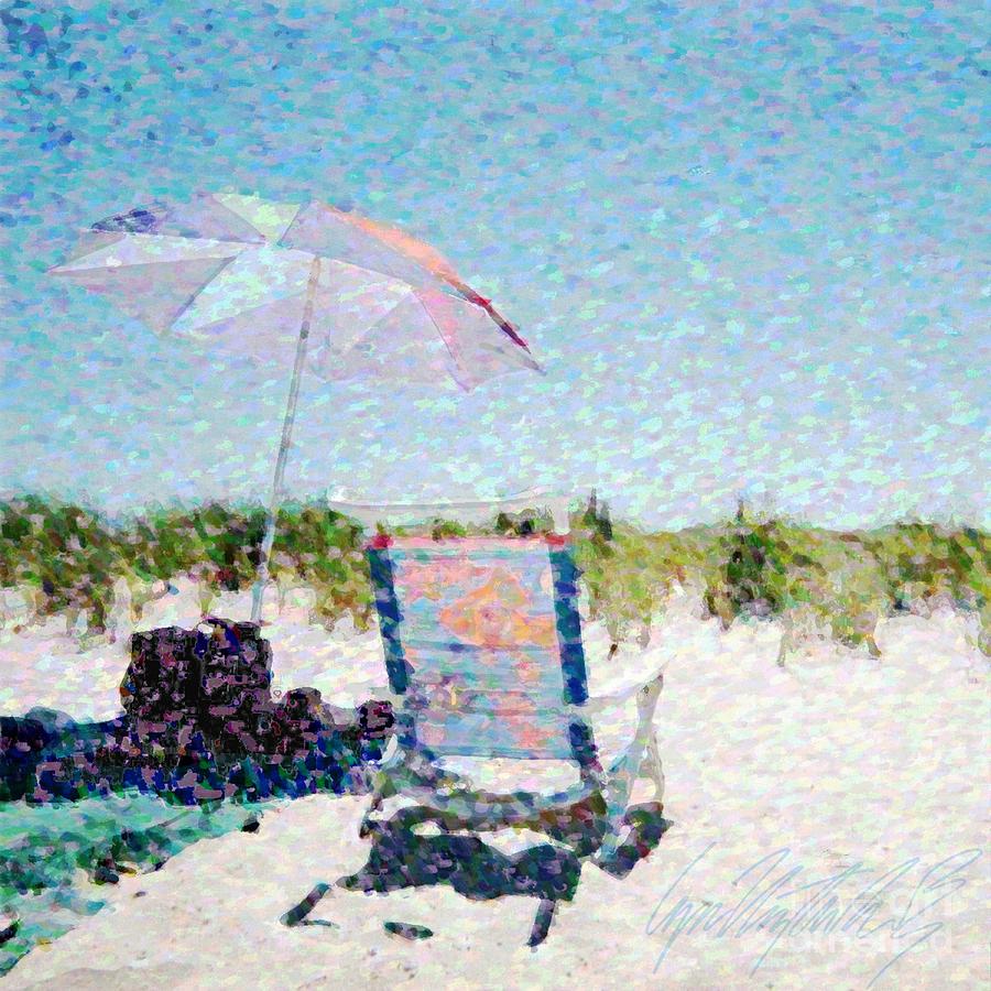 S1 Beach Chair and Umbrella in Bright Sunlight - Square Painting by Lyn Voytershark