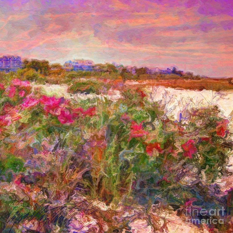 S Edgartown Shoreline Roses - Square Painting by Lyn Voytershark