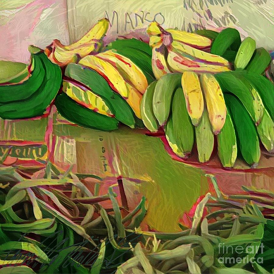 S - Loose Green Beans with Banana Bunches at Farmers Market - Square Painting by Lyn Voytershark