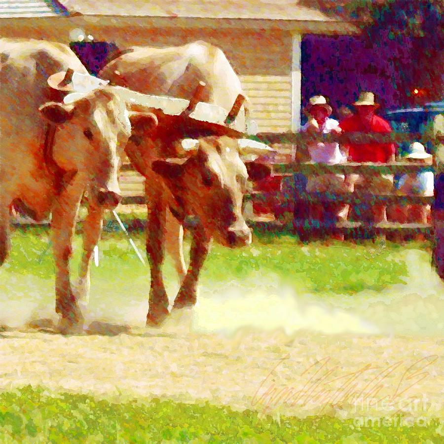 S Oxen Pull at the MV Ag Fair - Square  Painting by Lyn Voytershark
