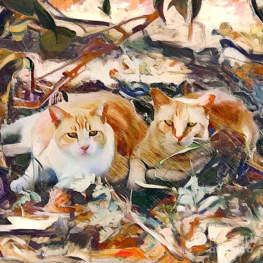 S - Pair of Marmalade Cats Channeling Their Inner Lions in the Bush - Square Painting by Lyn Voytershark