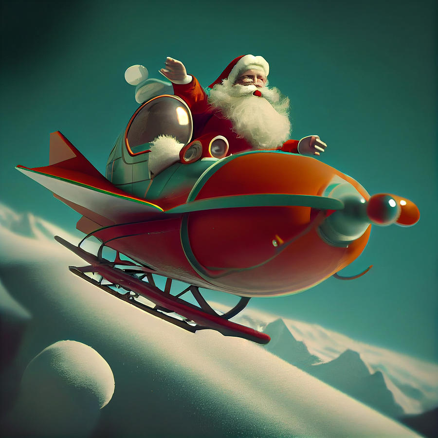 s  retro  sci  fi  a  santa  claus  flying  with  his    eda  baa    b  adecbdca by Asar Studios Digital Art