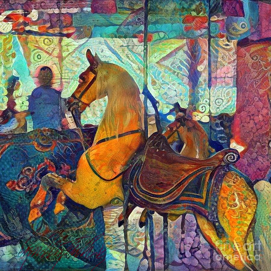 S  Riderless Flying Horse in Oak Bluffs - Square Painting by Lyn Voytershark