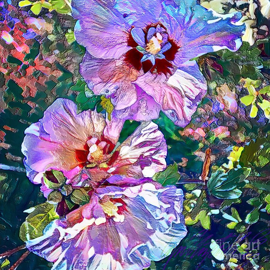 S - Rose of Sharon Blooming in Shades of Dusky Purple with Mauve and Blue - Square Painting by Lyn Voytershark