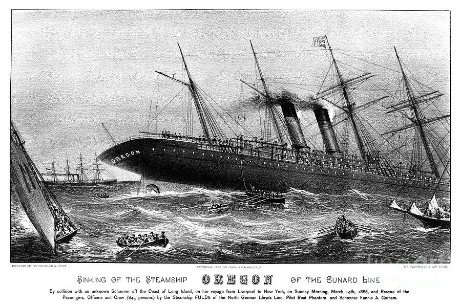 S S Oregon Shipwreck, 1886 Drawing by Currier and Ives