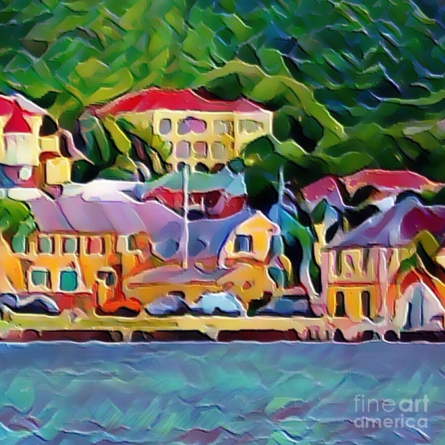 S3 - Christiansted St. Croix Waterfront View in Bold Chunky Textures - Square Painting by Lyn Voytershark