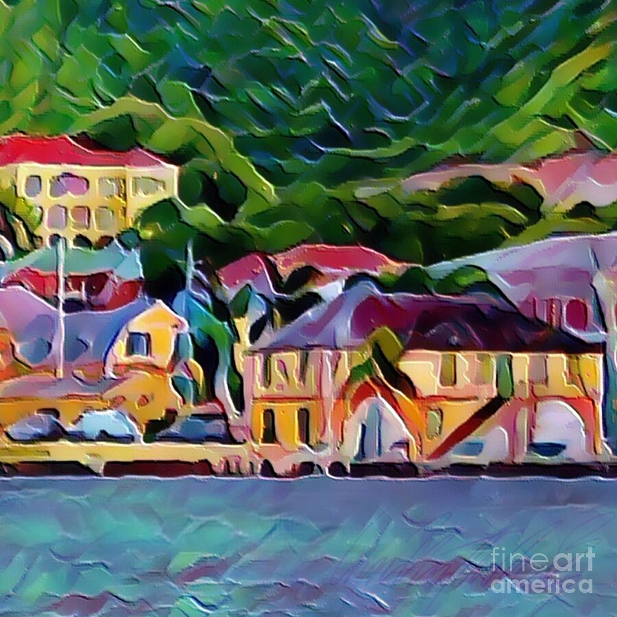 S4 - Christiansted St. Croix Waterfront View in Bold Chunky Textures - Square Painting by Lyn Voytershark