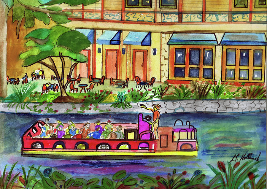 SA Riverwalk Cruise  Painting by Genevieve Holland