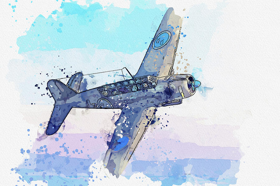 Saab B A in watercolor ca by Ahmet Asar  Painting by Celestial Images