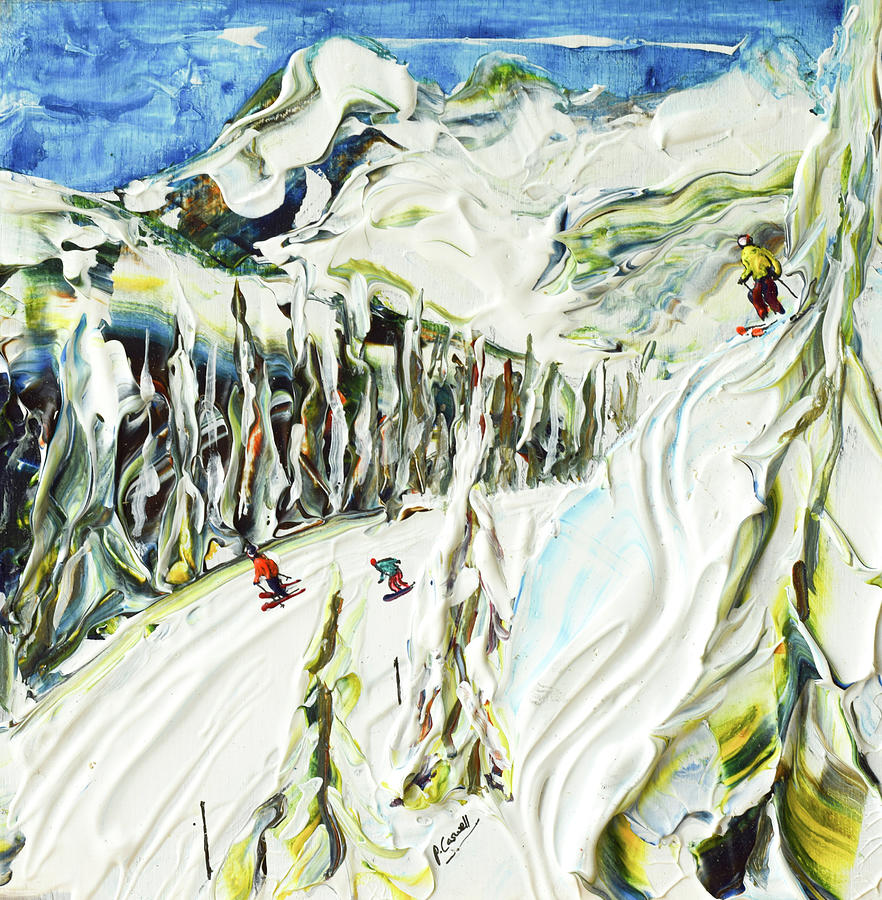 Saalbach Hinterglemm Ski Poster and Ski Print Off Piste Skiing Painting by Pete Caswell