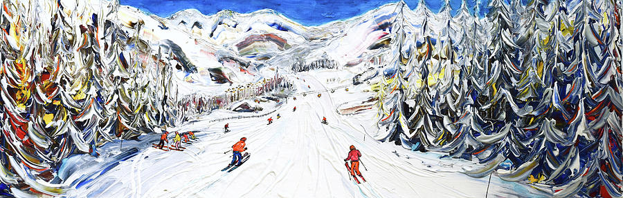 Saalbach Hinterglemm Village ViewSki Poster and Ski Print Painting by Pete Caswell