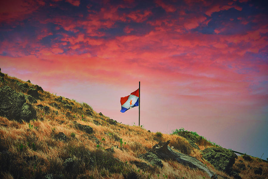 Saba Flag at Sunset Photograph by Ingrid Zagers