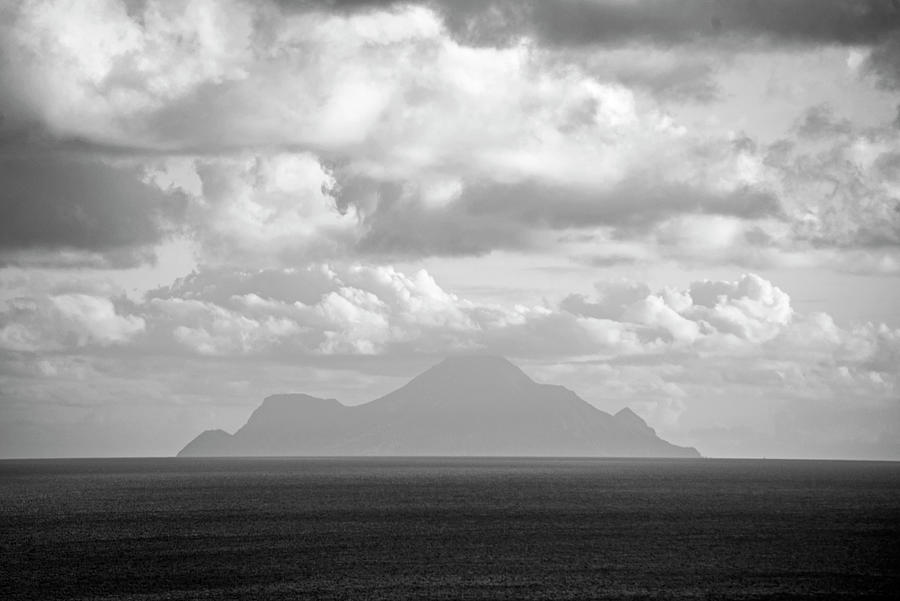 Saba on the Horizon Simpson Bay Caribbean Black and White Photograph by Toby McGuire