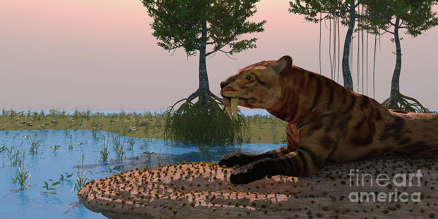Saber-toothed Cat in Swamp Digital Art by Corey Ford