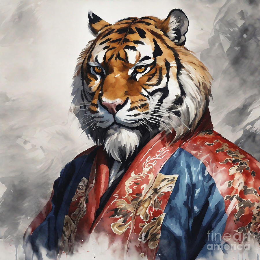 Vintage Drawing - Saber-Toothed Tiger with Chinese Flair by Adrien Efren