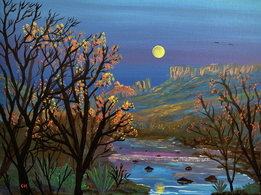 Sabino Canyon Moonrise Painting by Chance Kafka