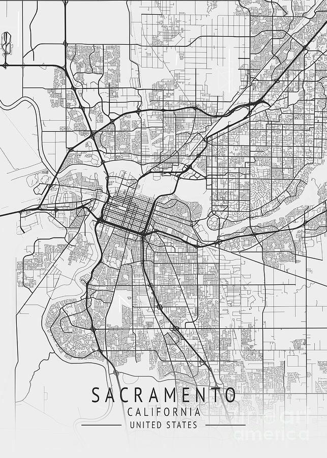 Sacramento California Us Gray City Map Digital Art By Tien Stencil Fine Art America 6721