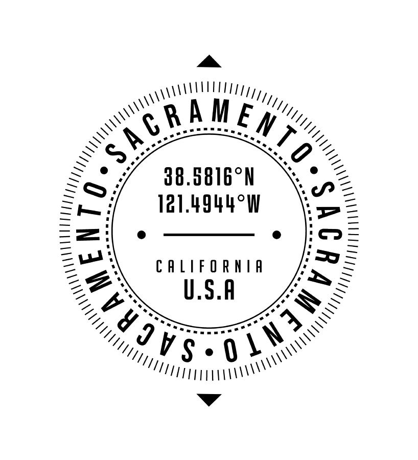 Sacramento, California, Usa - 1 - City Coordinates Typography Print - Classic, Minimal Digital Art