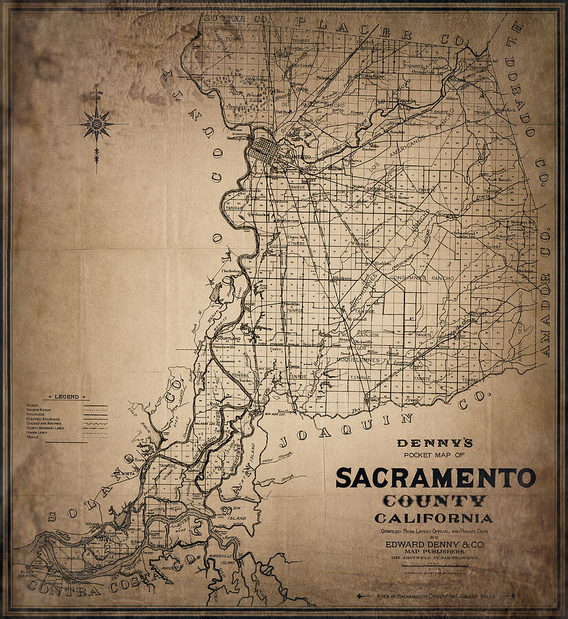 Sacramento County California Vintage Map 1913 Sepia Photograph by Carol Japp Pixels