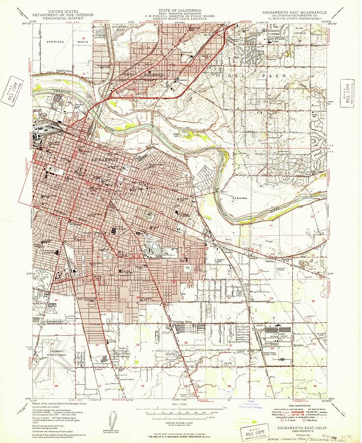 Sacramento East CA from 1949 Vintage Map High Quality Mixed Media by ...