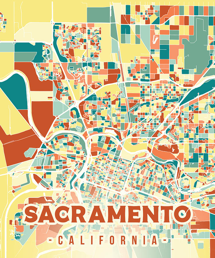 Sacramento map in mosaic colors Digital Art by Alexandru Chirila | Pixels