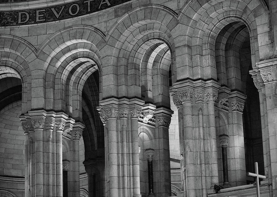 Sacre Coeur Arches and Columns in Black and White Photograph by Nadalyn Larsen