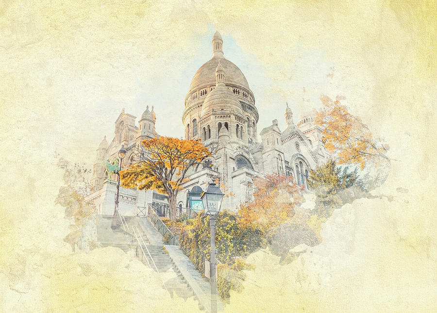 Architecture Mixed Media - Sacre Coeur Basilica in Montmartre by Manjik Pictures