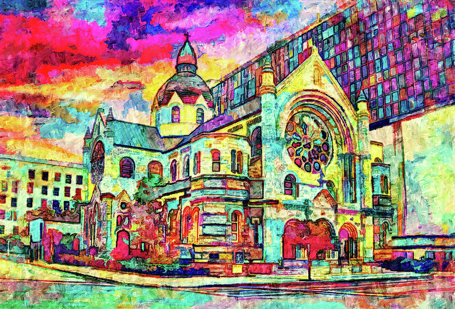 Sacred Heart Catholic Church in Tampa, Florida - colorful painting Digital Art by Nicko Prints