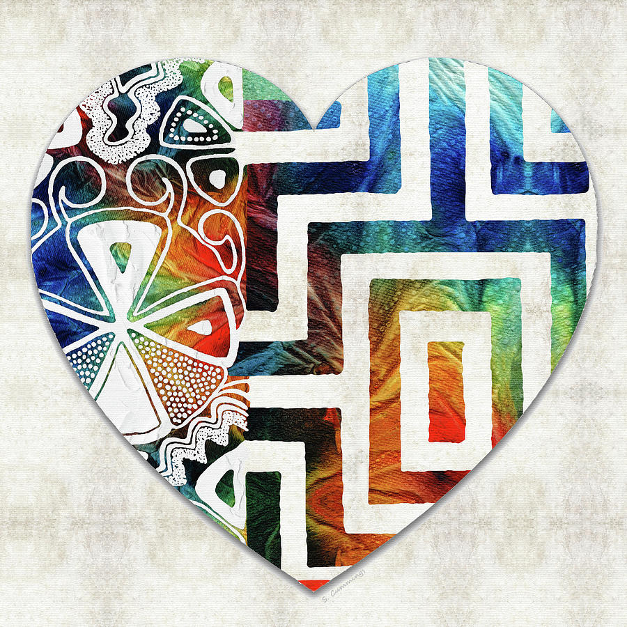 Sacred Heart Colorful Love Symbol Art Painting by Sharon Cummings