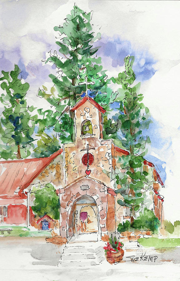 Sacred Heart Mission Church Painting by Sue Kemp