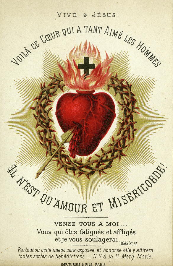 Sacred Heart Of Jesus 1880 Auguste Martin Drawing by Restored Vintage