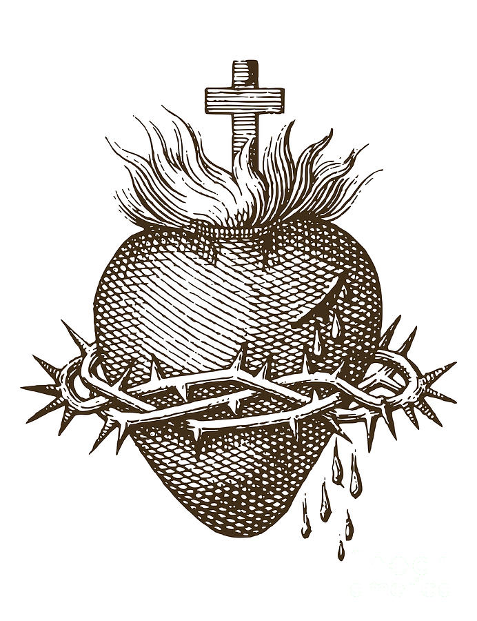 Sacred Heart of Jesus Engraving Digital Art by Beltschazar Fine Art
