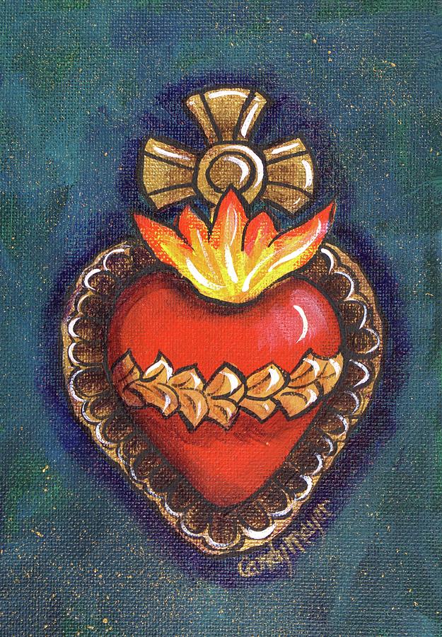 Sacred Heart Tin Painting by Candy Mayer