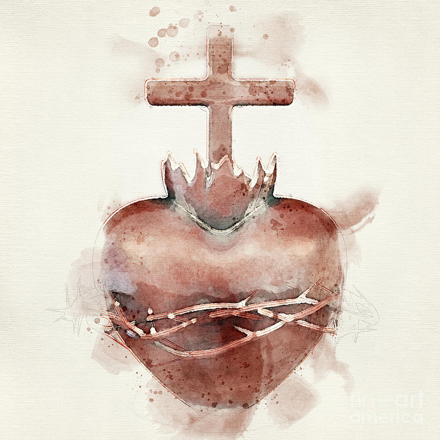 Jesus Christ Digital Art - Sacred Heart Watercolor by Allan Swart