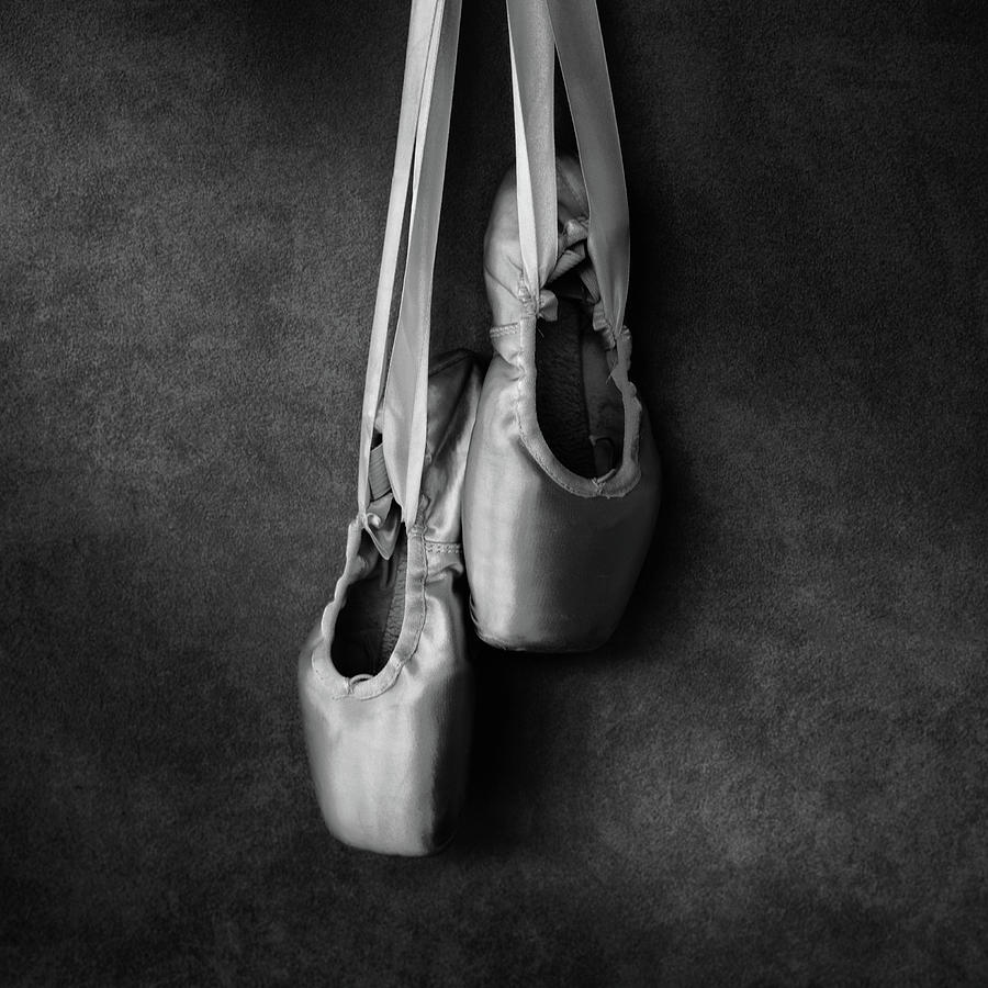 Black And White Photograph - Sacred pointe shoes bw by Laura Fasulo