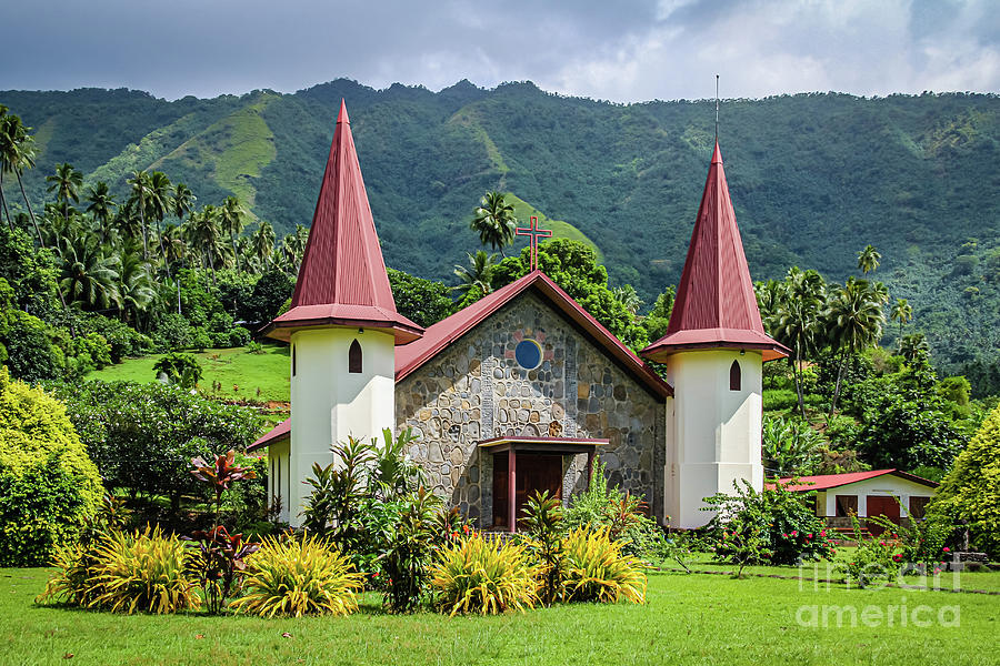 Sacres-Coeurs church, Hatiheu, Nuku Hiva, Marquesas islands Photograph by Lyl Dil Creations