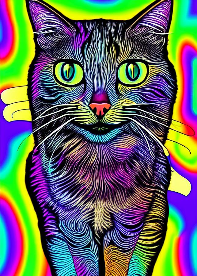 Scary Cat Smile in Psychedelic Digital Art by Chris Chenault - Pixels