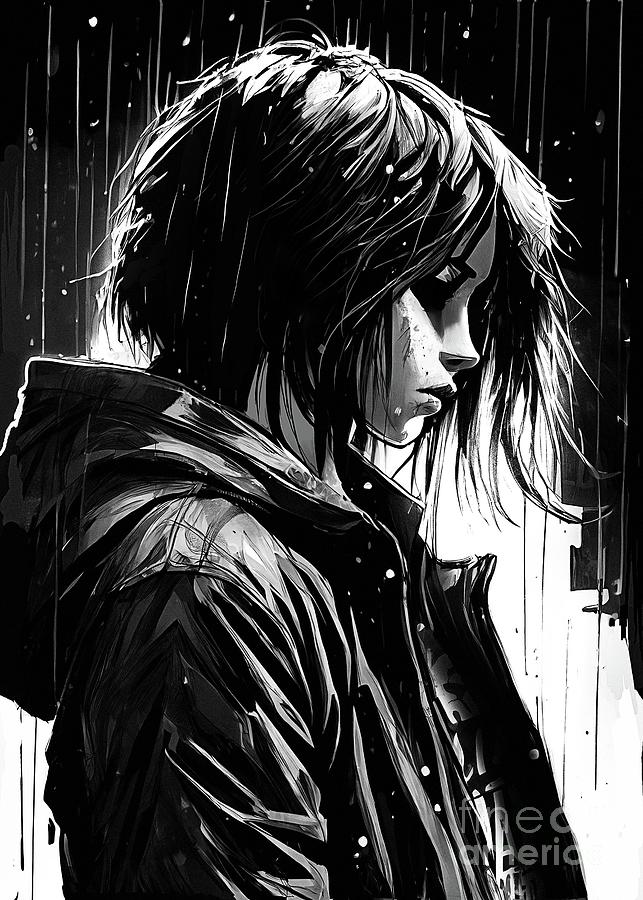 Sad heartbroken Anime Girl in rain Drawing by Anass Benktitou - Fine ...