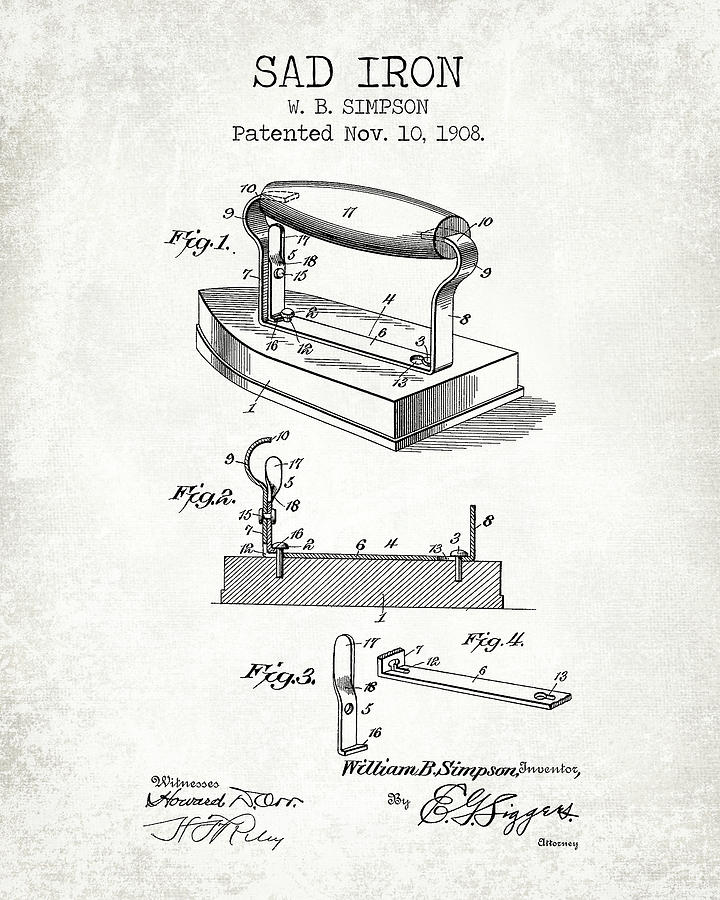 Vintage Digital Art - Sad iron old patent by Dennson Creative