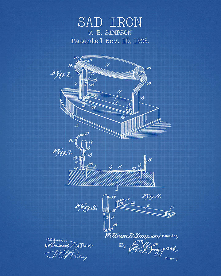 Vintage Digital Art - Sad iron patent by Dennson Creative
